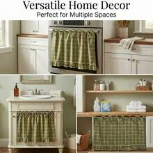 Handmade Oven Skirt, Farmhouse Style Kitchen Decor, With Satin Ribbons, Hanging Ornaments And Ruffle Trims, Rustic Oven Door Curtain Decor, Suitable For Cottage And Daily Kitchen, Room, Home Decoration - Green - View 4