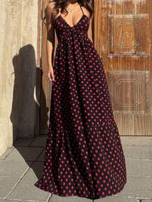 YHHSunnyshic Vestido con estampado digital rosa, cintura ajustada, espalda descubierta, tirantes con lazo, estilo francés de escote en V para vacaciones en la playaYHH - Multicolor 3 - Ver 6