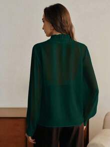 Blusa elegante de mujer con diseño de cuello en V con volantes, estilo francés, adecuada para Año Nuevo, primavera, verano, blanco, Día de San Valentín - Verde - Ver 7