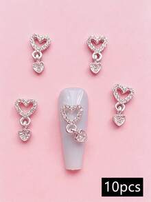 10pcs 3D Modeling, Made Of Zinc Alloy And Rhinestone Materials, Silver, Starfish, Heart-Shaped, Star Pendant, Heart Pendant, Pentagram Nail Art Decoration, Suitable For Nail Art Creation, Cute Style, DIY Decorative Accessories, Shiny Nail Accessories, Nail Products, Nail Gemstones Nails Decorations From The Y2K Valentine's Day Mother's Conservation Association - Multicolor - View 6