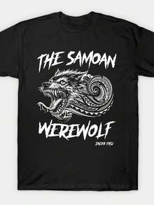 1 camiseta gráfica de lobo samoyedo Jacob Fatu, estilo casual y moderno, cuello redondo, tela elástica, patrón geométrico, unisex, para todas las estaciones. Una camiseta de manga corta adecuada para el hogar, uso diario, fiestas y viajes, perfecta como regalo para amigos o familiares. - Negro - Ver 5