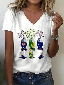 LZ250508 (61) Women's Casual Short Sleeve T-Shirt With 2D Flat Print, Casual Summer Tops For Spring, Summer And Autumn - Fashionable Women's Clothing For Daily Wear - [白色的] - 查看 6