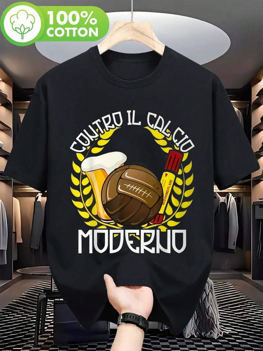 Camiseta de Fútbol Moderna Italiana Ultras Liberi para Hombre, Estilo de Moda 2026 | Camiseta casual negra de manga corta con el logo de Ultras y eslóganes contra la reforma del fútbol, cuello redondo, corte holgado, lavable a máquina, cuello de corte clásico, tela ligeramente elástica. - Negro - Ver 1