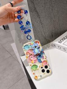 Disney Has Authorized, Phone Case - Chain Set, The Stitch Lilo & Stitch 3D Phone Case Plus A Silicone 3D Stitch Bracelet With Metallic Ring Removable Bracelet, Stitch And Angel Pattern, Compatible With Iphone17/16/15/14/13/12/11/XS/XR/X Plus Pro Max, A Stylish Cartoon Phone Case, The Perfect Gift Choice, Phone Protection, Durable Phone Cover, Great Gift For Friends And Family. - 白色 - 查看 3