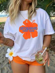 Women's Short-Sleeved T-Shirt With A Round Neck, American Retro Casual Style, Soft And Comfortable, Modern And Durable Print, Ideal For Summer, Daily Wear, Meetings, Parties And Outdoor Activities - 白色 - 查看 7