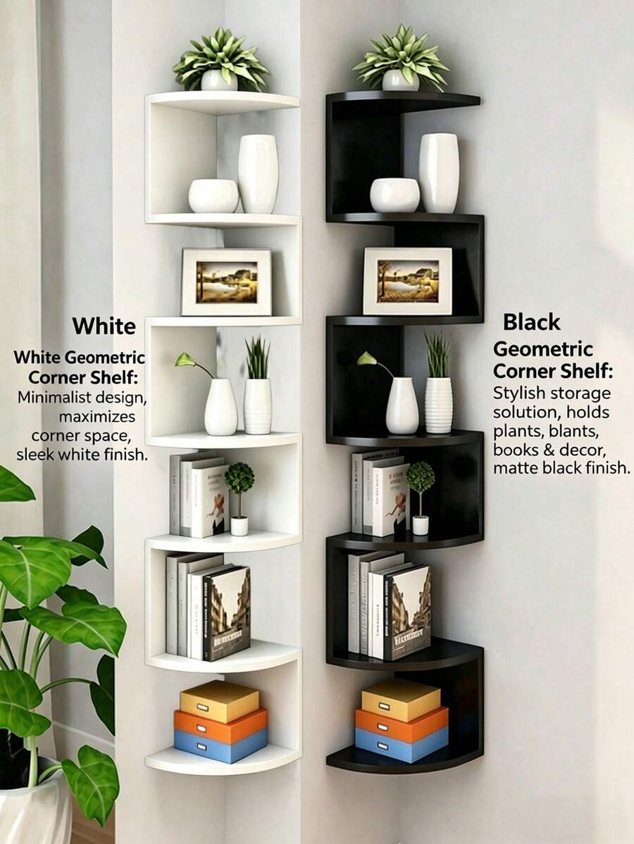 1pc Wall Mounted Corner Shelf Unit, No Drilling Required, Wall Hanging Storage Rack For Bedroom, Living Room, Bathroom, Kitchen (Carbonized Black), Rustic Style Wooden Wall Mounted Corner Shelf, Suitable For Bathroom, Kitchen, Bedroom Or Living Room (Deep Carbonized Black)
