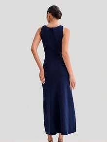 Vestido de punto ajustado sin mangas de cuello redondo de nueva colección - Azul - Ver 4