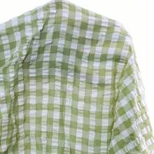 2pcs Plus Size Women Set: Plaid Tie Front Short Sleeve Shirt And Wide Leg Pants - Verde - Ver 5