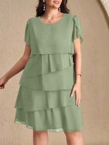 Reflora Vestido de moda con cuello redondo, mangas con volantes y estampado floral para mujer de talla grande - verde menta - Ver 8