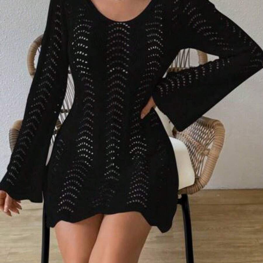 Swim Lushore Vestido para cubrir la parte trasera hecho de punto con encajes de verano para mujer, con corbata y espalda descubierta para la playa - 01 - Ver 1