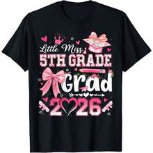 Little Miss 5th Grade Grad 2026 Girls Kids Graduation T-Shirt - Black - View 1