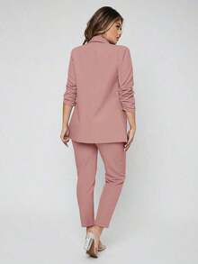Traje de blazer con cuello de chal y pantalones para otoño/invierno - Rosa vieja - Ver 2