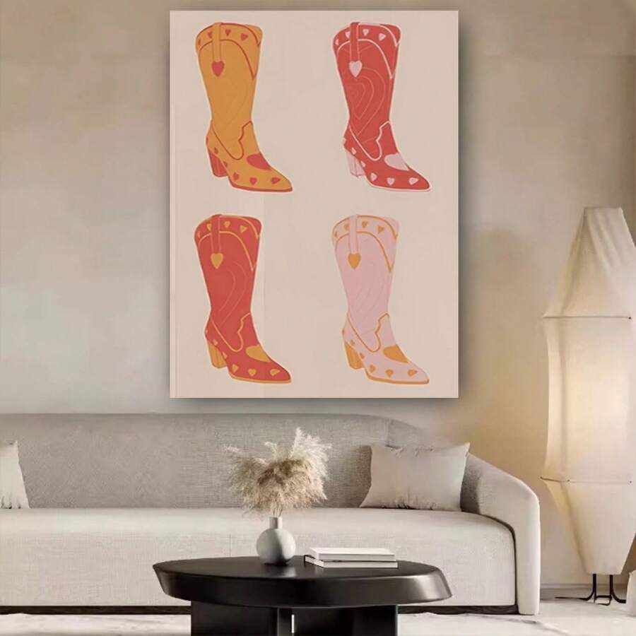 Enmarcado 1 pieza de lienzo con estampado de botas vaqueras vibrantes: decoración de pared colorida de estilo western con botas rojas, amarillas y azules, perfecta para el hogar, la oficina, el bar, la cafetería, el dormitorio, el aula. Regalo ideal para Pascua, el Día de los Inocentes, el Día de la Madre, la graduación, el Día de los Vaqueros. - Enmarcado - Ver 1
