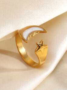 1pc 18K Gold Plated Stainless Steel Star & Moon Open Ring, Suitable For Women's Daily Wear And Parties - Multicolor - View 6