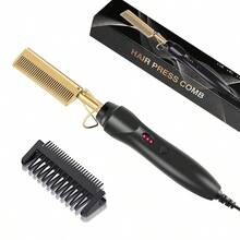 Electric Hair Straightening Comb - Portable, Travel-Friendly, Anti-Scald Straightener With Ceramic Heating - Dual-Function Styling Brush (For Curling & Straightening) - Suitable For Wet Or Dry Hair And Wigs - Unisex Design - Black - View 7
