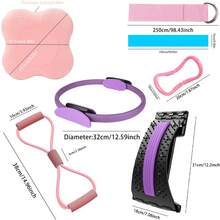 7pcs Multifunctional Home Fitness Yoga Set, Figure-8 Resistance Band, Stretching Yoga Ring, Slimming Resistance Band, Yoga Stretch Band, Support Pad, Body Shaping Fitness Equipment, Complete Home Pilates Training Sports Gear - Purple - View 5