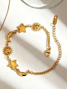 YUNCHUN 1 pieza Tobillera con elemento vintage de sol, adecuada para vacaciones, viajes, festivales, vacaciones en la playa, accesorios de joyería, elementos de sol, luna y estrellas, adecuada para regalos del Día de San Valentín, Día de la Madre - Dorado - Ver 1