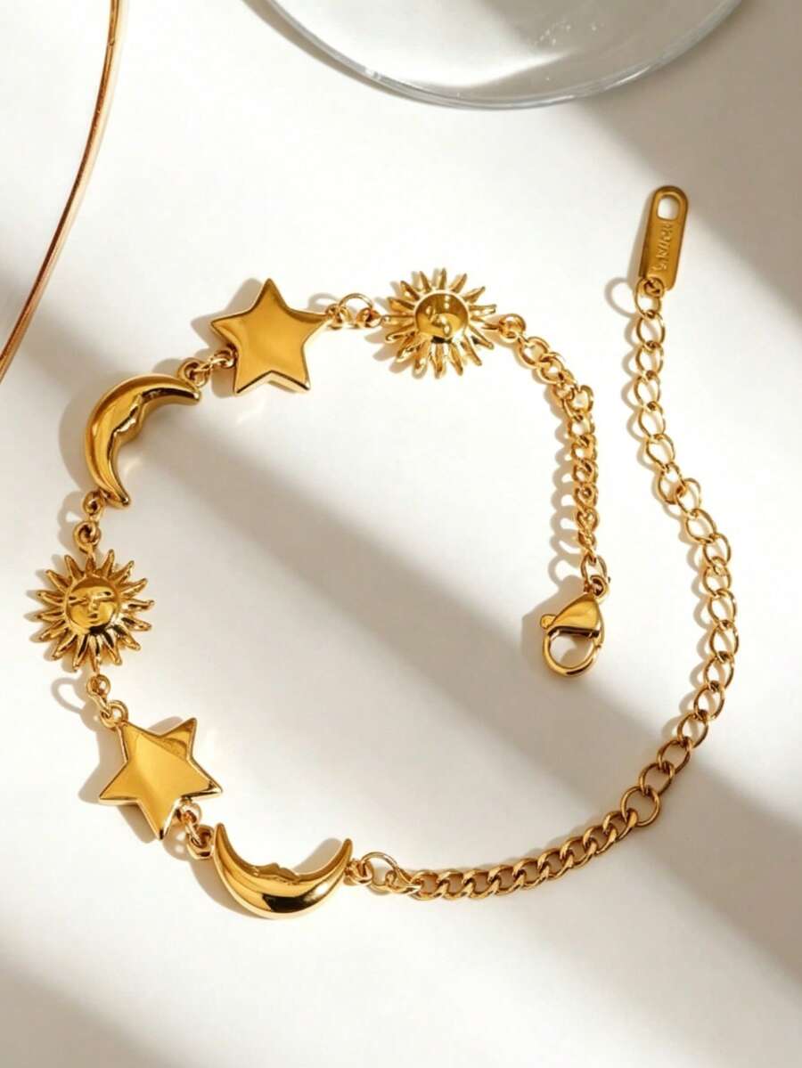 YUNCHUN 1 pieza Tobillera con elemento vintage de sol, adecuada para vacaciones, viajes, festivales, vacaciones en la playa, accesorios de joyería, elementos de sol, luna y estrellas, adecuada para regalos del Día de San Valentín, Día de la Madre - Dorado - Ver 1