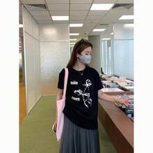 Women's Short-Sleeved T-Shirt, American Style, Vintage Floral Design, Black, Korean Version, Loose And Casual, Versatile, Youthful And Stylish Summer Top. - 黑色短袖[ROS一枝花] - 查看 2