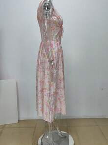 Elegant Modern Long Strapless Printed Backless Dress, New Spring Collection, European Style For Women - Pink - View 6