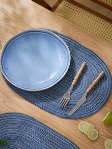 Bộ 1/2/4/6/8 tấm lót bàn hình bầu dục bằng polyester màu be ombre tối giản. - Màu xanh lam - Xem 4