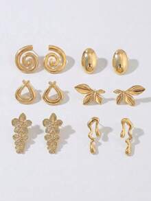 New Asymmetrical Round Circle Geometric For Women Girls, Jewelry | Summer Boho Beach Jewelry Unique Design Earrings For Daily (1-12Pairs) - Gold - View 16