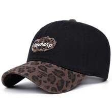 1 pieza Gorra de béisbol con bordado de letra Topsharp, ala con estampado de leopardo y ala curva, gorra de papá de estilo urbano - A - Ver 10