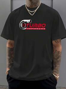 Turbo Performance Modified T-Shirt, Crew Neck, Casual Sporty Style, Short Sleeves, Stylish And Versatile, Ideal For Summer Vacations, Travel, And Everyday Outings. A Short-Sleeved T-Shirt Suitable For Home, Daily Wear, Parties, And Travel, Perfect As A Gift For Friends Or Family. - 黑色 - 查看 6