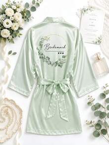Green Bridesmaid Robe, Solid Satin Sexy Tie Sleepwear, Suitable For Vacation, Gift, Party, Bride, Bridesmaid, Wedding Supplies And Bachelorette Party - Mint Green - View 1