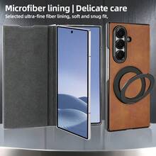 VIETAO 适用于三星 Galaxy Z Fold 7/6 的多角度磁吸翻盖折叠保护套，奢华商务仿皮全包覆铰链超薄保护壳 - 棕色 - 查看 5