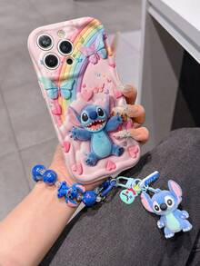 Disney Has Authorized, Phone Case - Chain Set, The Stitch Lilo & Stitch 3D Phone Case Plus A Silicone 3D Stitch Bracelet With Metallic Ring Removable Bracelet, Stitch And Angel Pattern, Compatible With Iphone17/16/15/14/13/12/11/XS/XR/X Plus Pro Max, A Stylish Cartoon Phone Case, The Perfect Gift Choice, Phone Protection, Durable Phone Cover, Great Gift For Friends And Family. - 白色 - 查看 1