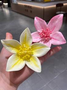 5件組女孩彩色人造3D花朵髮夾，仿真花髮飾，可愛甜美蝴蝶結髮夾，度假風，適合旅行、假期、夏季派對裝飾及日常休閒佩戴，女孩喜愛的髮飾 - 杏色 - 查看 5