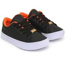 Boys' Comfortable Basic Lightweight School Sneakers - Negro/Naranja - Ver 3