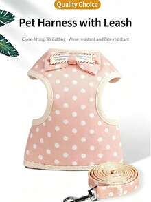 Süßes rosa Punkte Haustier Geschirr + Leine Set, geeignet für Frühling/Sommer Outdoor Camping, Spazierengehen mit Hunden/Katzen, verstellbarer Brustgurt, weiches & bequemes Haustier Outdoor Aktivität Zubehör - Pink - Übersicht 3