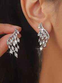 Sparkling Rhinestone Long Silver Ribbon Bow Earrings, Perfect Gift For Christmas, Parties And Proms - Eye-Catching Jewelry Gift For Women And Girls - Silver Wing Earrings - View 7