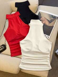 Camiseta sin mangas elegante y de moda para mujer con sujetador incorporado, versátil top de cuello halter, para verano - Multicolor 4 - Ver 2