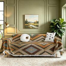 1PC Boho Cross PatternFringed Sofa Throw Blanket, Bohemian Print Couch Cover, Oversized Reversible Protector For Living Room, Machine Washable - Multicolor - View 8