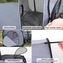 Un parque de juegos para mascotas con un túnel circular, un parque de juegos para gatos para interiores/exteriores con lados suaves y transpirables, una tienda para animales pequeños y una tienda portátil con una bolsa de almacenamiento. - Gris - Ver 3