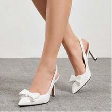 Geeyea Women's High Heels, Adorned With A Bow, Elegant Pointed-Toe Stilettos, Glossy Finish, Sweet And Sexy Style, Can Be Paired With Skirts Or Pants, Suitable For Parties, Business Occasions, Dances, Dates, And More. Shipped From Local Warehouse. - 白色升級版 - 查看 1