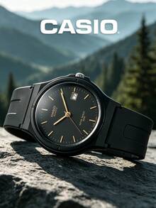 Casio Unisex Classic Quartz Watch, Black Resin Strap, Black Dial With Gold Markers, Date Display, Lightweight Casual Sports Watch, Minimalist Daily Style For Men And Women, Suitable For Birthday, Party, Outdoor, Travel, School, Office - Black - View 5
