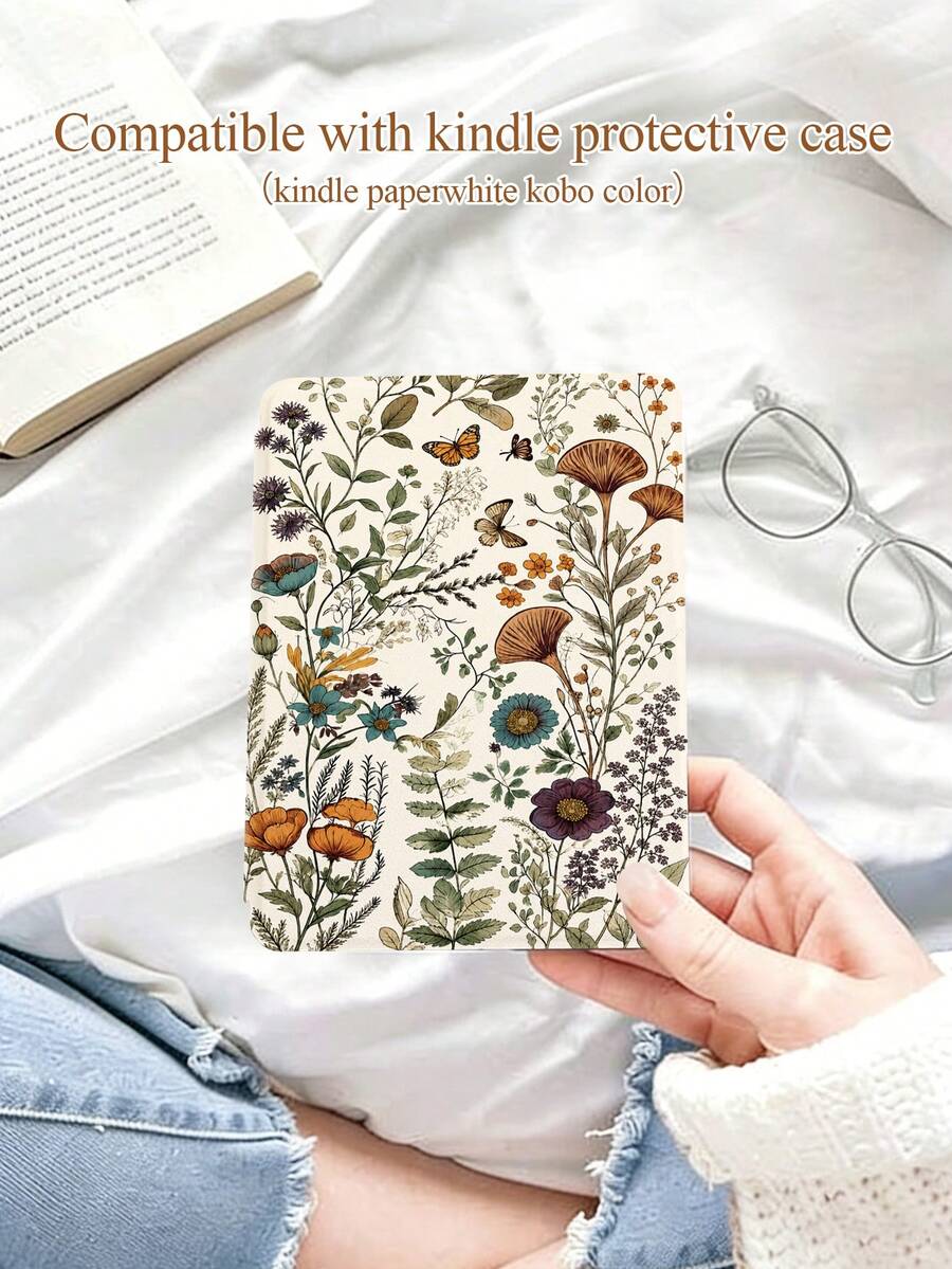 极简植物叶子印花保护套,适用于 Kindle NK 11/Kindle 儿童版/Kindle Paperwhite 5、Kindle 2024,轻巧便捷,具备自动唤醒/睡眠功能,完美贴合保护您的阅读设备,是送给孩子/家人的理想礼物。 - 彩色 - 查看 1