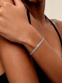 1 pieza Pulsera de cadena de malla ajustable, pulsera de cadena de espiga trenzada chapada, joyería minimalista apilable para mujeres - 1 unidad - Ver 5