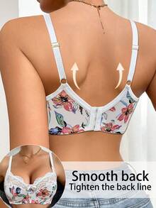 Sujetador inalámbrico de encaje y parches para mujer de talla grande, sujetador deportivo cómodo y de ocio con diseño de espalda transpirable - Blanco - Ver 4