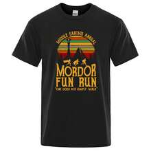 Camiseta estampada de la Carrera Anual de Mordor de la Tierra Media para hombre y mujer, camisetas de algodón de verano, camisetas holgadas de estilo urbano y hip hop. - Negro - Ver 1