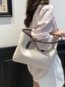 Bolso de mano de gran capacidad de unicolor para uso diario de la mujer - Blanco - Ver 3