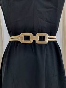 1pc Gold Color Elastic Metal Waist Belt For Women To Match Dresses, Coats For Daily And Party Use Summer, School Fall, Autumn, Halloween - Gold - View 1