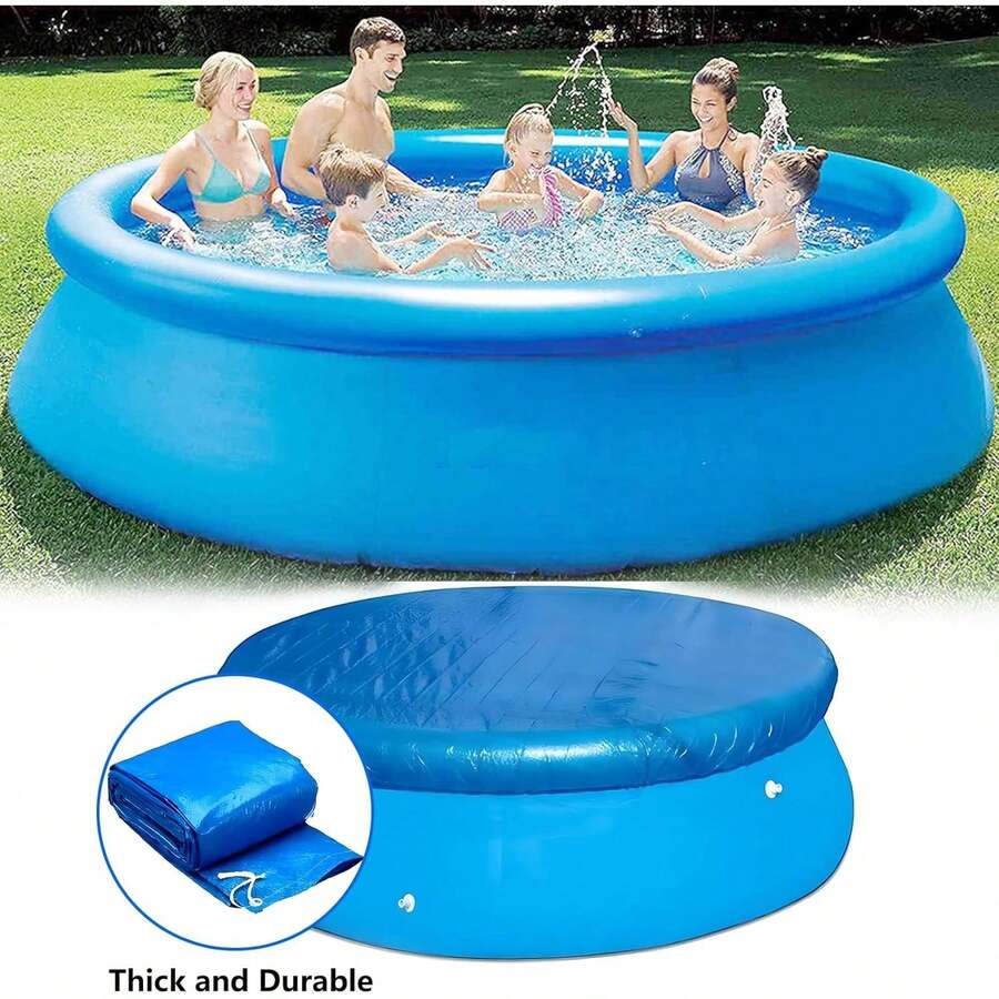 Cubierta redonda para piscina, lona impermeable, cubierta antipolvo para alfombra de suelo para piscinas inflables circulares sobre el suelo, fácil de configurar con cuerda de tracción, alfombra de picnic al aire libre, protector de piscina grueso, adecuado para todas las piscinas inflables redondas, a prueba de polvo e impermeable - B - Ver 1
