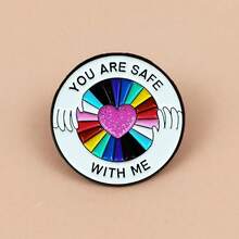 Cartoon Rainbow Series Metal Badge, Creative Sequin Heart & English Letter Round Brooch Accessories - Multicolor - View 2