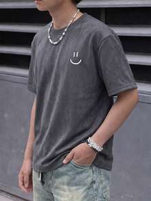 Camiseta de manga corta con estampado de ante suelta para niños y adolescentes, estilo universitario informal, primavera/verano - Gris - Ver 2