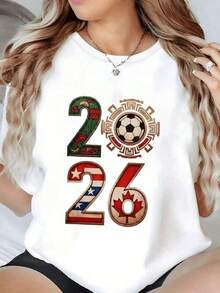 100% Cotton Símbolos que representan la unión deportiva de México Estados Unidos y Canadá en 2026 con águila balón y hoja de arce camiseta para mujer 100% algodón cómoda y moderna - Negro - Ver 6